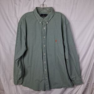 Ralph Lauren Button Down Shirt Mens 2XB Green White Long Sleeve
